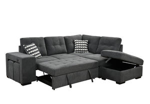 Sectional Pull Out Sofa Bed 101" Reversible L-Shaped Corner Sleeper Upholstered Couch with Storage Ottoman, 2 Pillows,USB Ports,2 Stools for Living Room Furniture Sets,Apartments,Dark Gray