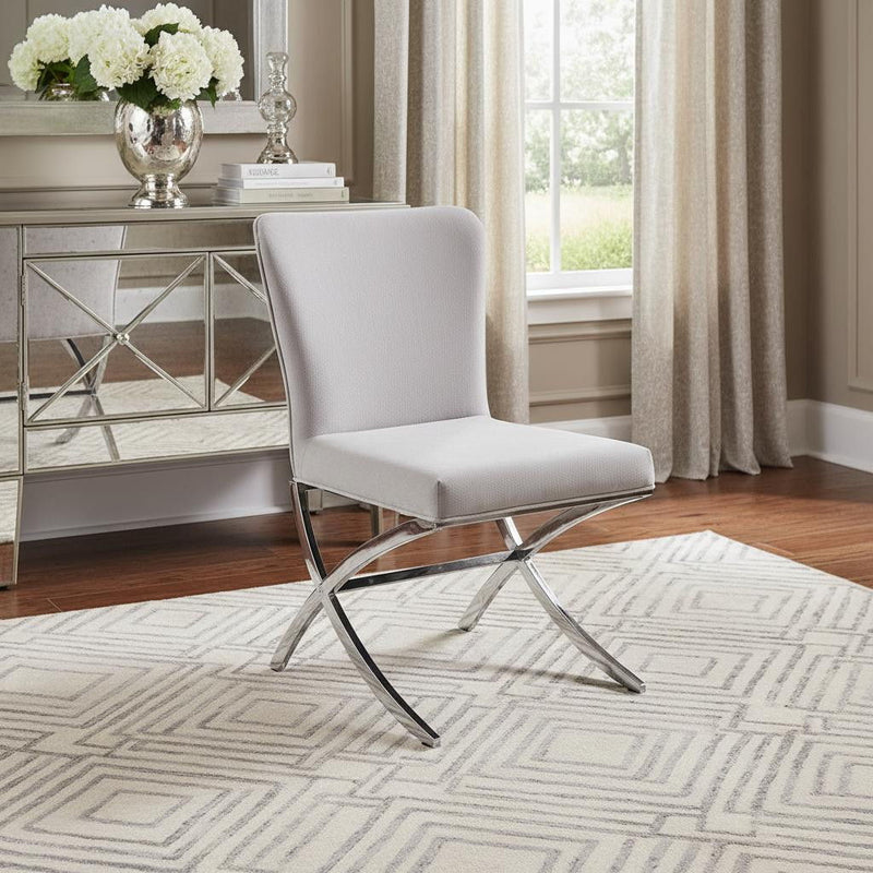 Velvet And Silver Parsons Chair - Beige