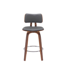 Load image into Gallery viewer, 26" Faux Leather Swivel Low Back Counter Height Bar Chair - Gray And Wood Brown
