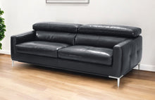 Load image into Gallery viewer, Genuine Leather Sofa With Silver Legs - Black
