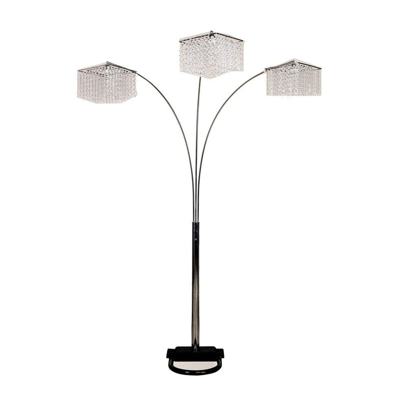 Floor Lamp With Three Hanging Crystal Shades - Silver