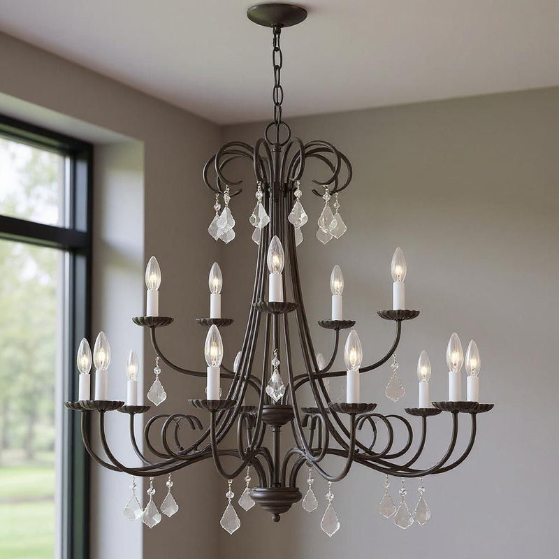 34" Multi Light Dimmable Chandelier With Shades - Bronze