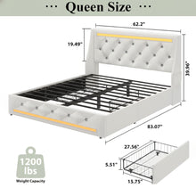 Load image into Gallery viewer, Wingback Upholstered Bed Frame With LED Lights, Charging Station

