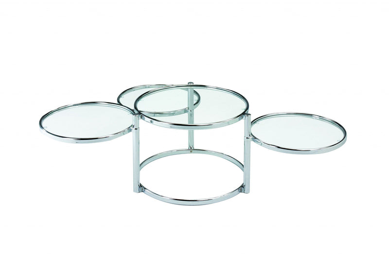 Glass And Steel Round Nested Coffee Tables With Three Shelves - Clear And Silver