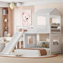 Load image into Gallery viewer, Loft Bunk Bed With Playhouse, Farmhouse, Ladder, Slide And Guardrails
