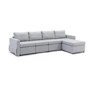 4 Seat Module Sectional Sofa Couch With 1 Ottoman,Seat Cushion and Back Cushion Removable and Washable,Light Grey