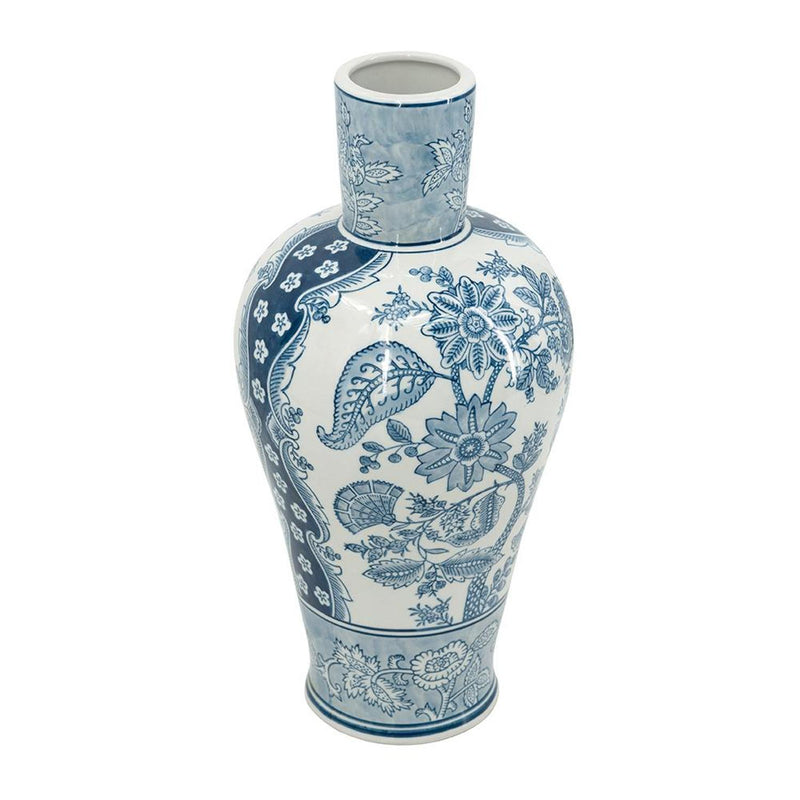 Floral Round Porcelain Table Vase - Light Blue / White