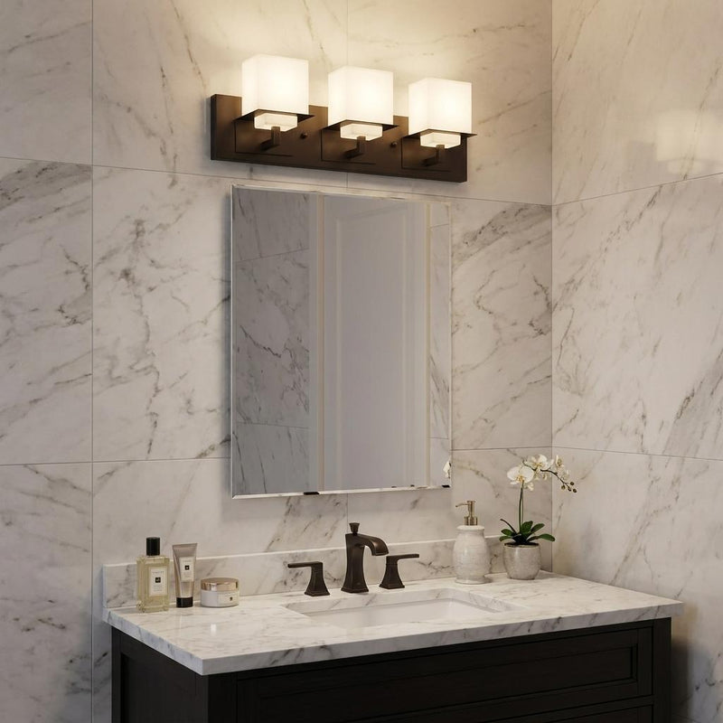 Metal And Glass Vanity Flush Mounted Sconce - Black And White