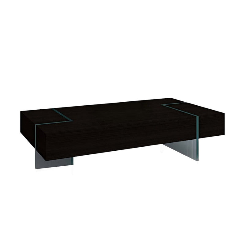 53" Contemporary Clear Wood And Glass Sled Coffee Table - Espresso