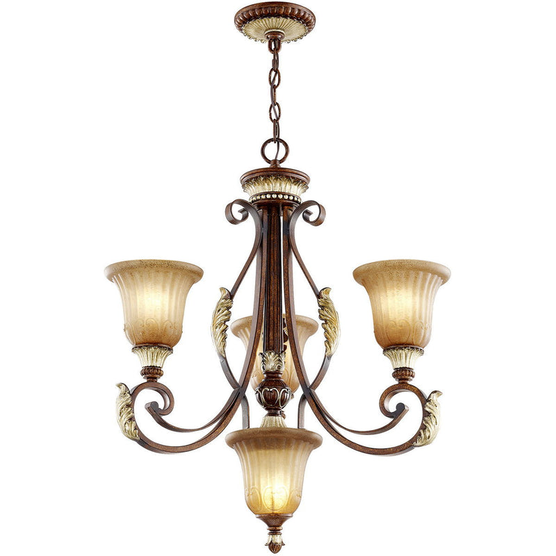 28" Four Light Metal Dimmable Chandelier With Shades - Bronze