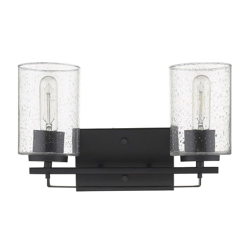 Metal And Textured Glass Two Light Wall Sconce - Black