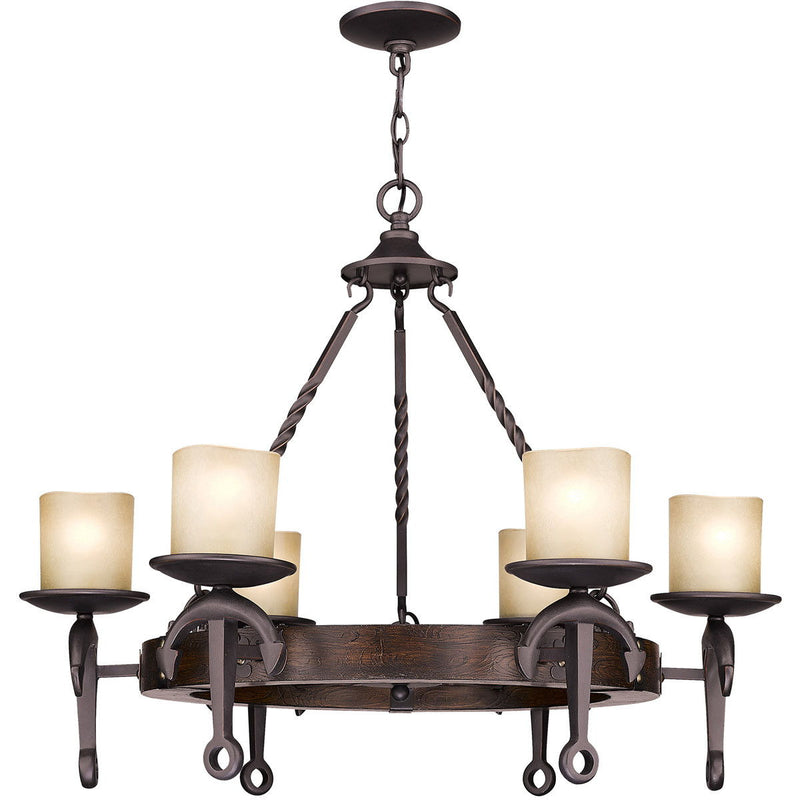 Six Light Resin Dimmable Chandelier With Shades - Bronze