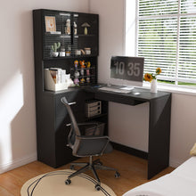 Load image into Gallery viewer, L-Shaped Computer Desk With Glass Cabinets, Built In LED Lights, USB Charging Ports
