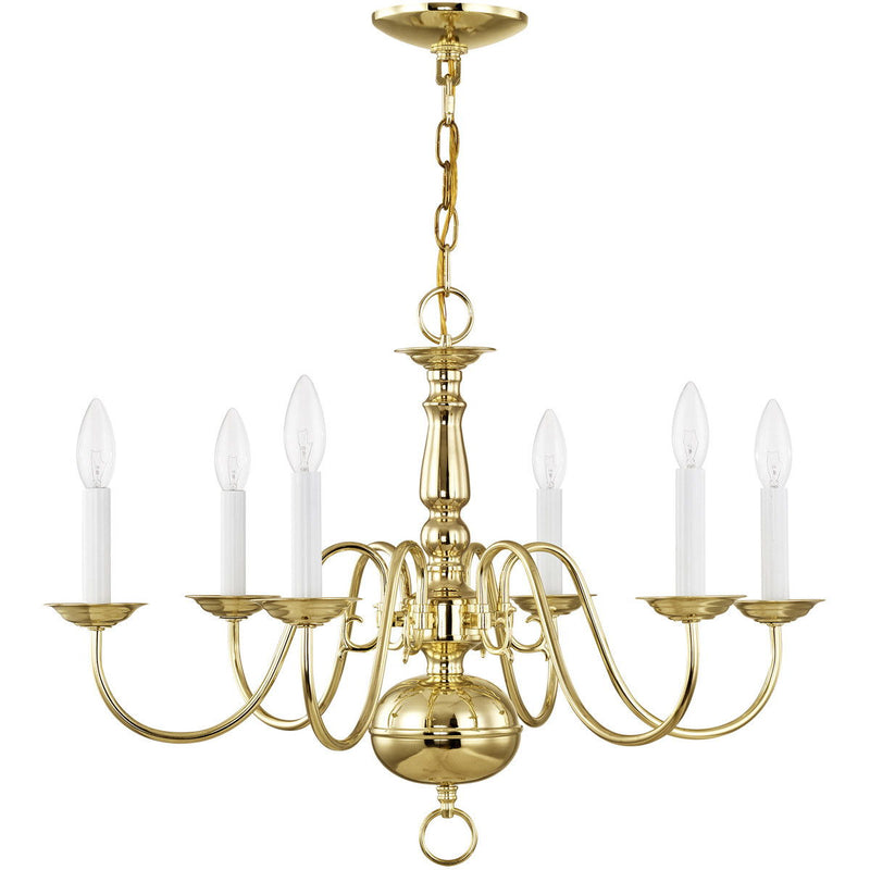 18" Six Light Dimmable Chandelier With Shades - Brass