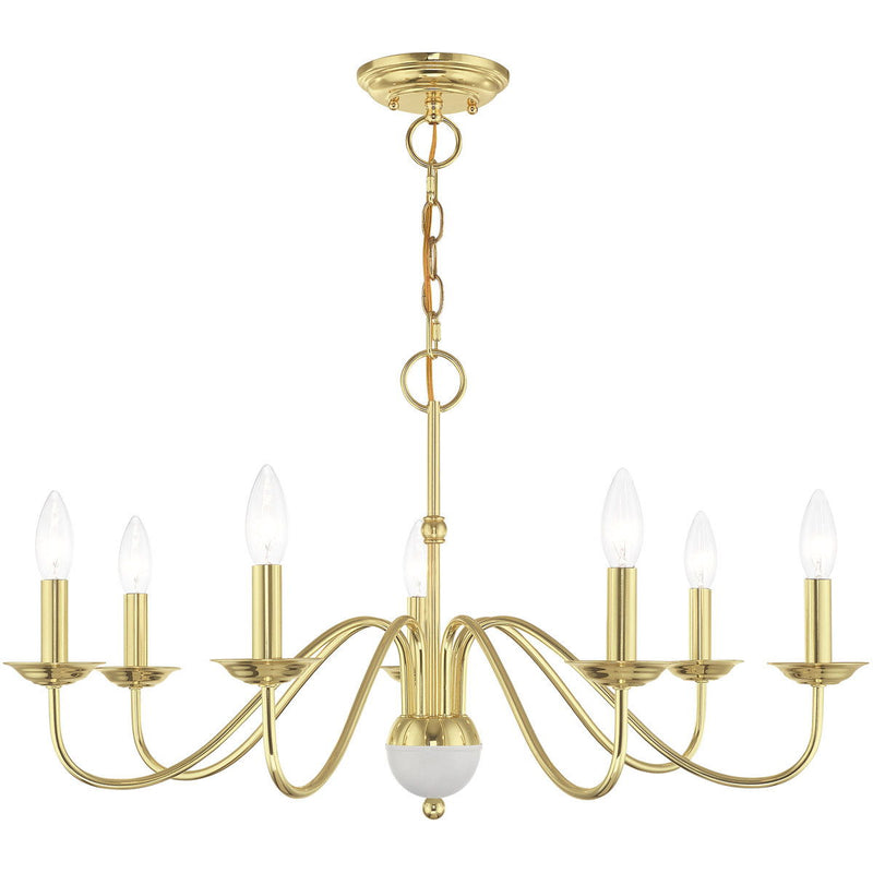 Seven Light Dimmable Chandelier With Shades - Brass
