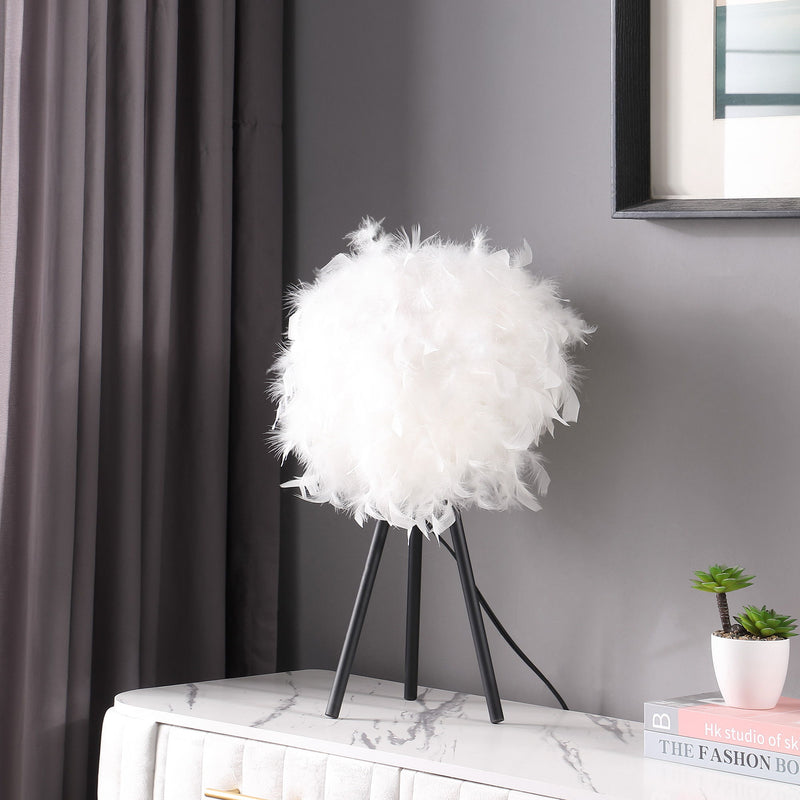 Faux Feather Tripod Table Lamp - Black And White