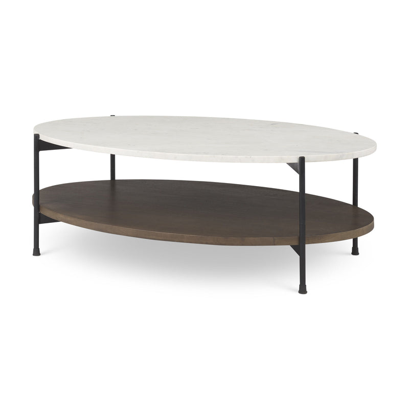 Oval Coffee Table - White / Brown / Stone