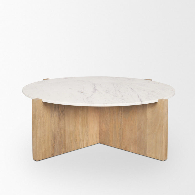 Marble Round Coffee Table - White / Brown