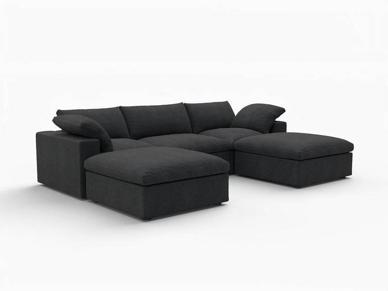 Two Piece Living Room Set Blend Modular Sofa With Ottoman Storage - Black