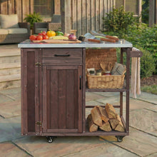 Load image into Gallery viewer, Outdoor Kitchen Island Prep Station With Lockable Wheels, Ample Storage, Towel &amp; Spice Racks

