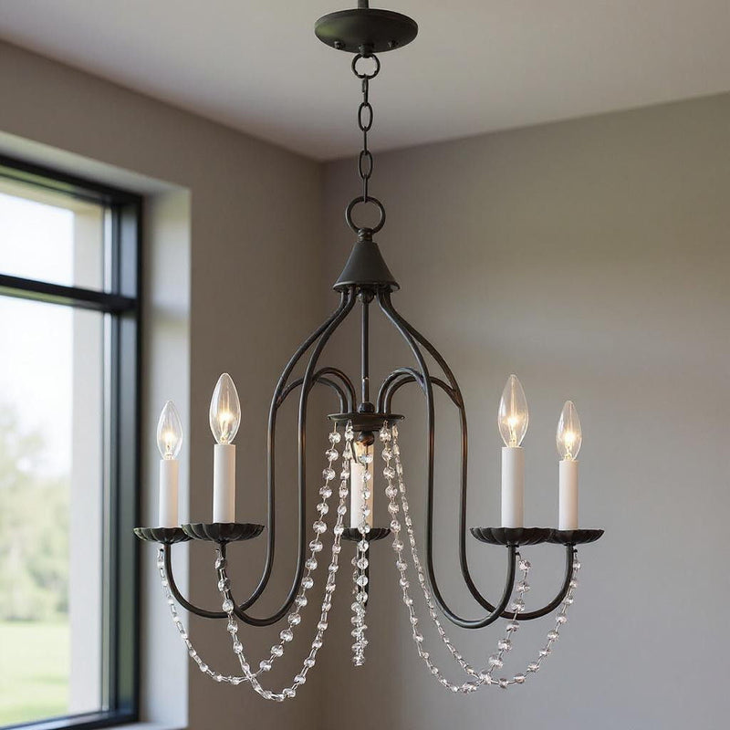 23'' Five Light Dimmable Chandelier With Shades - Bronze