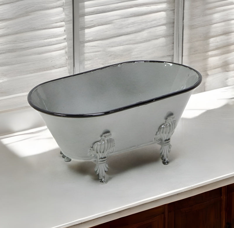 Hand Painted Decorative Tub Tabletop Sculpture (399643) - Gray