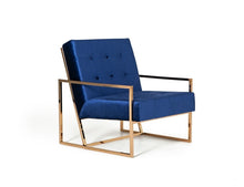 Load image into Gallery viewer, Stylish Fabric Square Back Accent Chair - Blue / Gold
