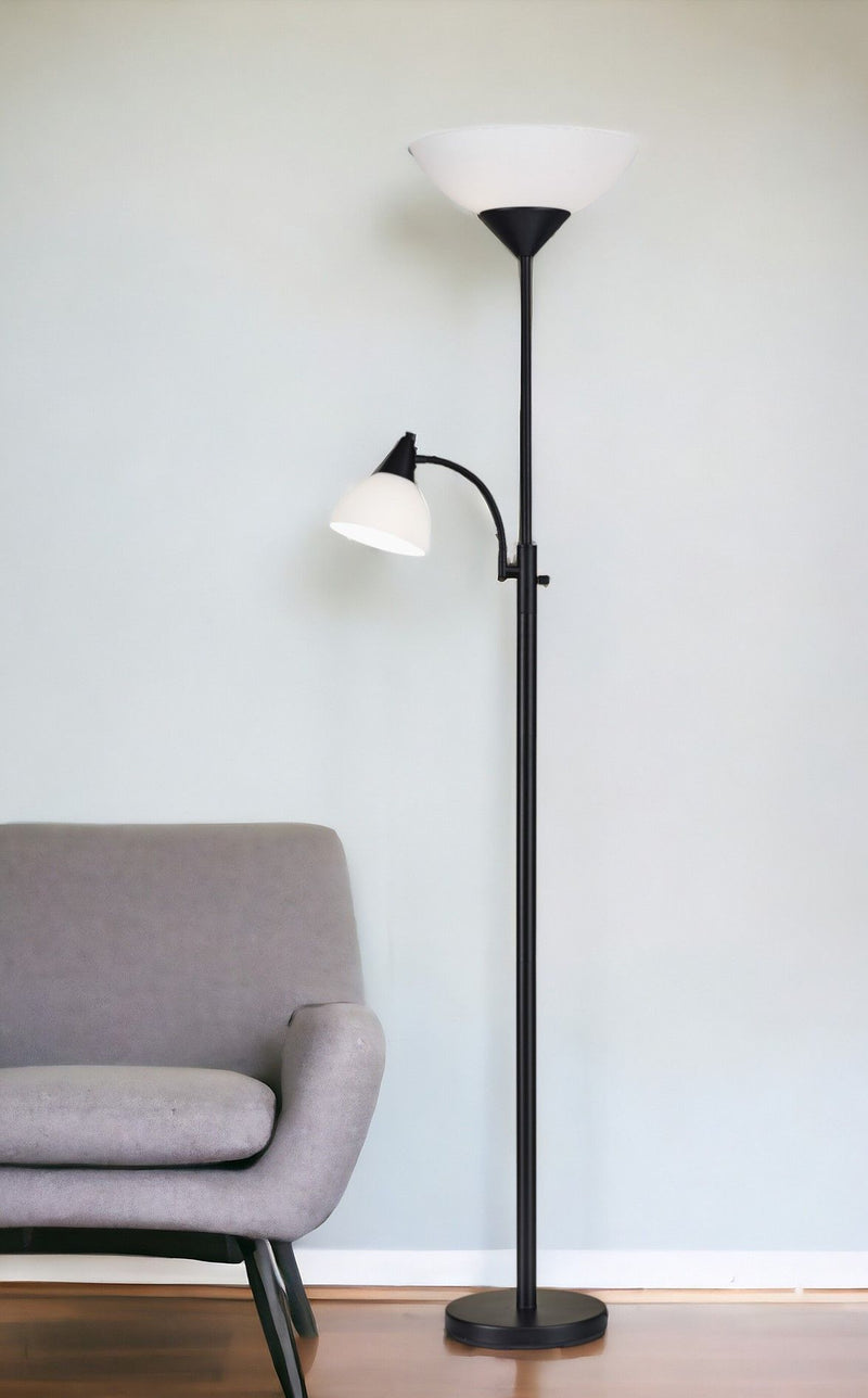 Two Light Torchiere Floor Lamp With Acrylic Bowl Shades - Black / White