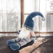 Load image into Gallery viewer, Fabric Christmas Santa Sitting Gnome - Blue / Pink / White
