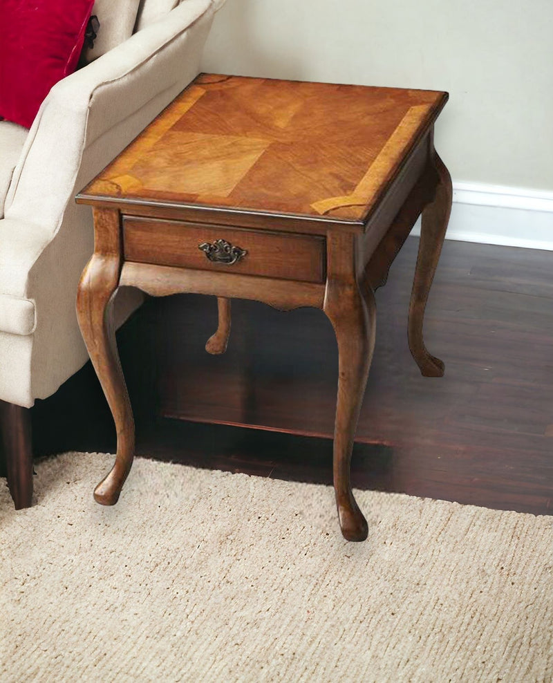 Solid And Manufactured Wood End Table With Drawer - Medium Brown