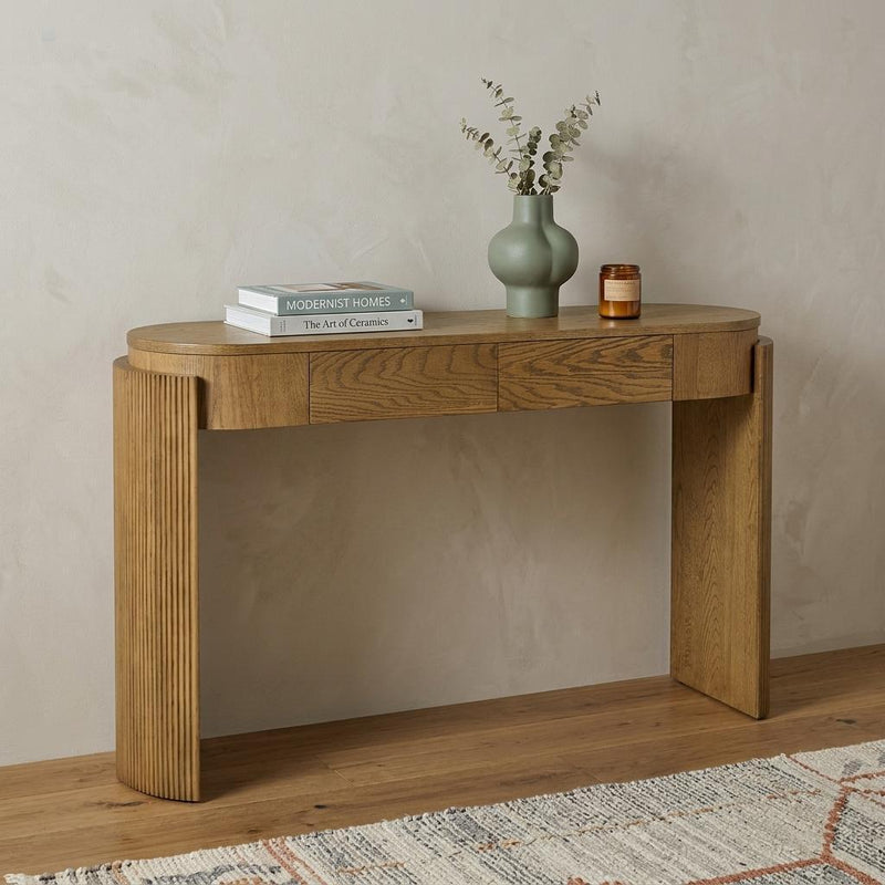 Double Pedestal Console Table With Two Drawers - Pine Green