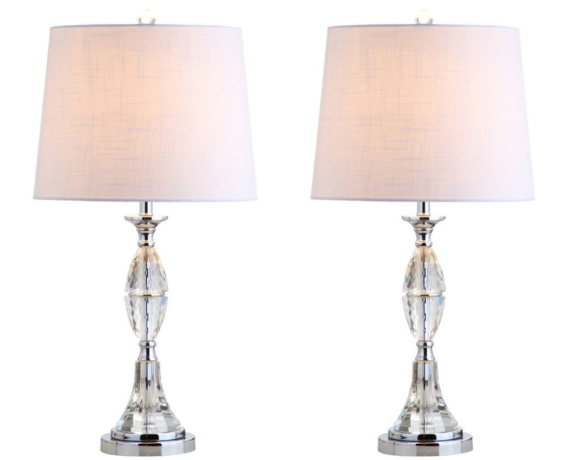 Novelty Table Lamps With Drum Shades (Set of 2) - Clear / Silver / White