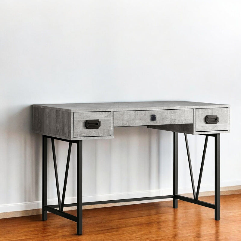 23.8" x 47.3" x 30.8" Computer Desk With Three Drawers - Gray And Black