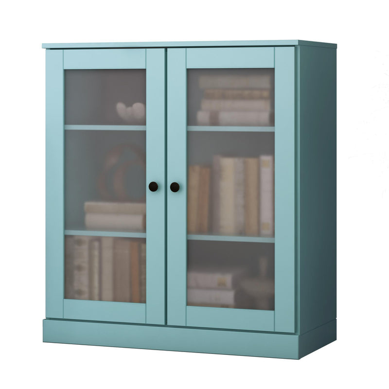 Solid Wood Adjustable Three Tier Library Bookcase With Two Doors - Aqua