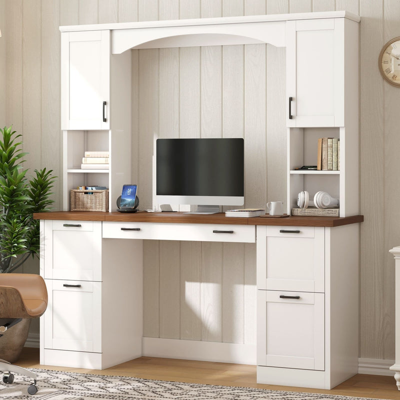 Farmhouse Computer Desk With Hutch