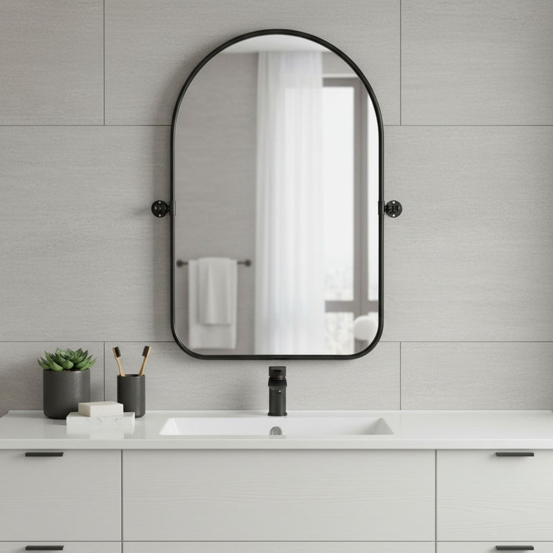 36" Metal Arch Framed Accent Mirror - Black