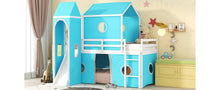 Load image into Gallery viewer, Twin Size Bunk Bed with Slide Blue Tent and Tower - Blue
