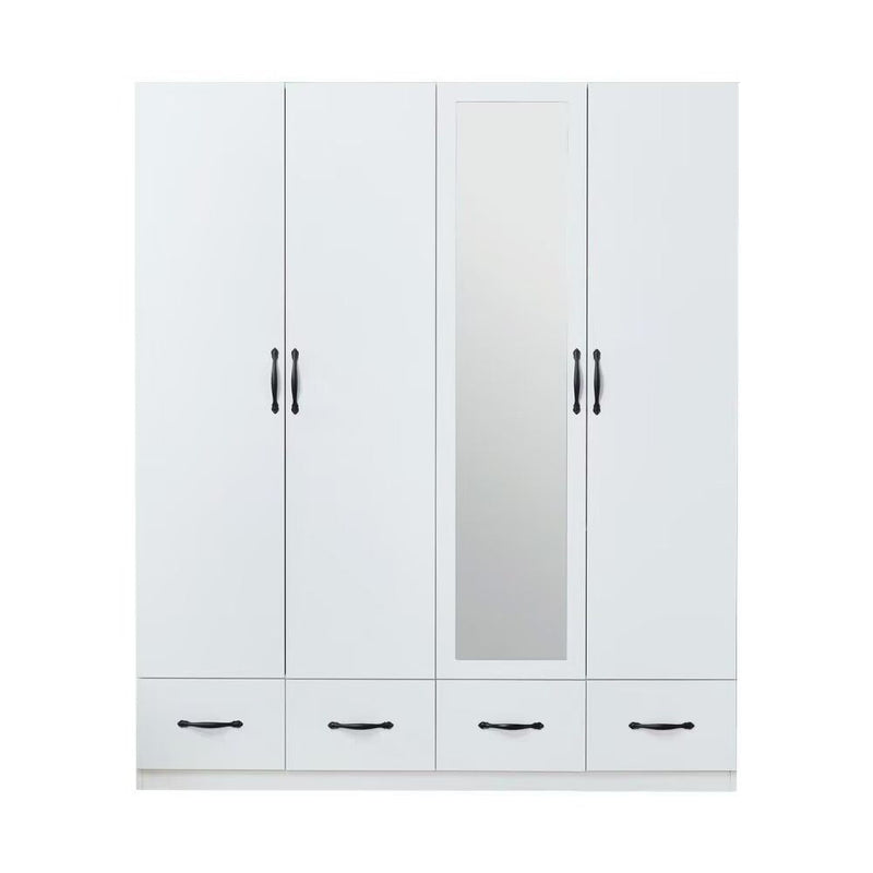 74" Mirro Four Door Four Drawer Combo Dresser - White