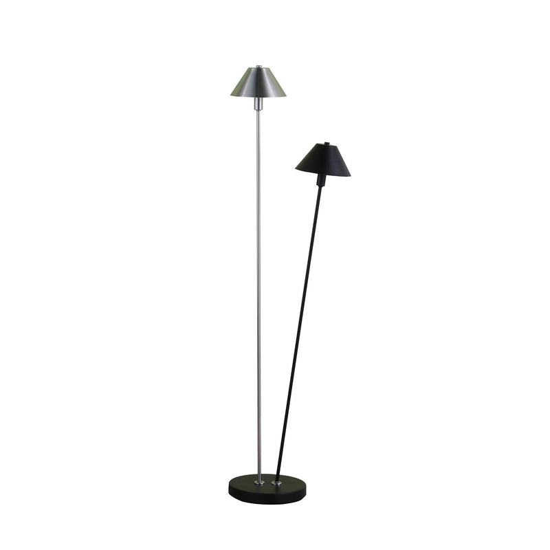 Two Lights LED Novelty Floor Lamp With Black And Silver Empire Shade - Nickel