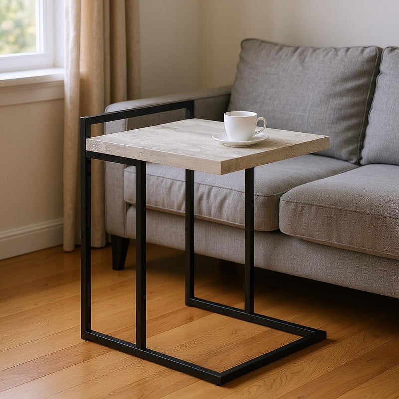 Distressed Reclaimed Wood And Metal End Table - Gray / Black