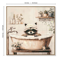 Load image into Gallery viewer, Raccoon Bathroom Canvas Wall Art, Funny Animal, Framed - Black / Ivory
