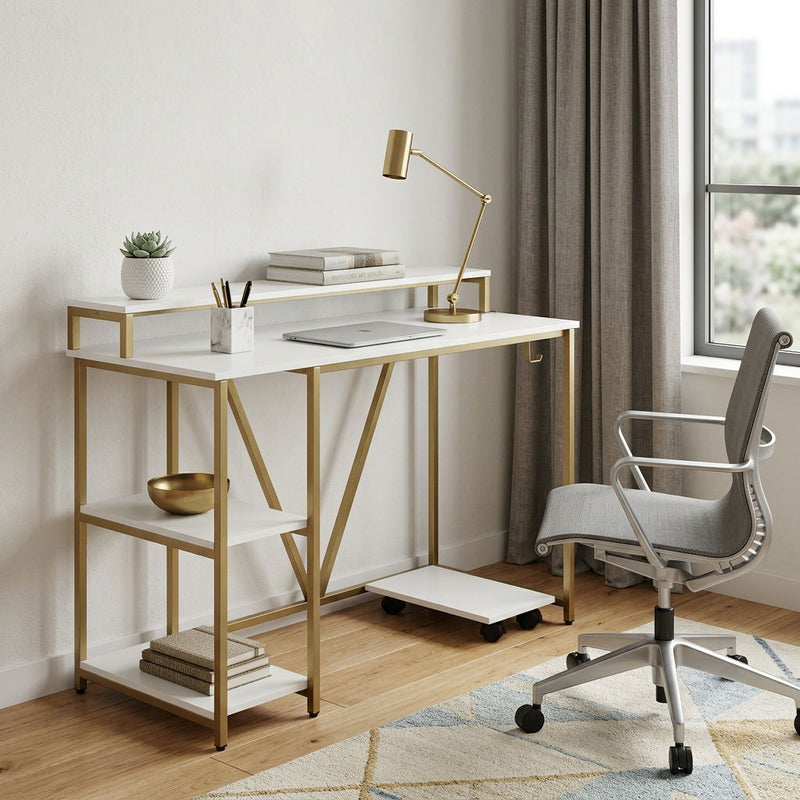 Stainless Computer Desk - Gold / White