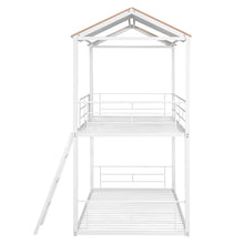 Load image into Gallery viewer, Twin Over Twin Bunk Bed Metal Bed with Half Roof, Guardrail and Ladder White
