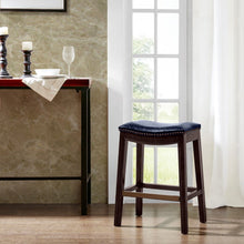 Load image into Gallery viewer, Saddle Counter Stool With Antique Bronze Detailing And High Density Foam - Navy

