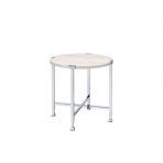 Manufactured Wood And Metal Round End Table - Chrome And White Oak