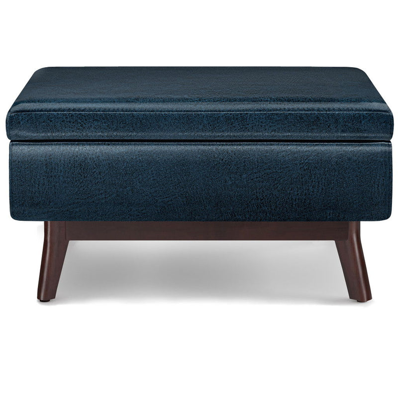 34" Leather Cocktail Ottoman With Storage - Blue / Brown