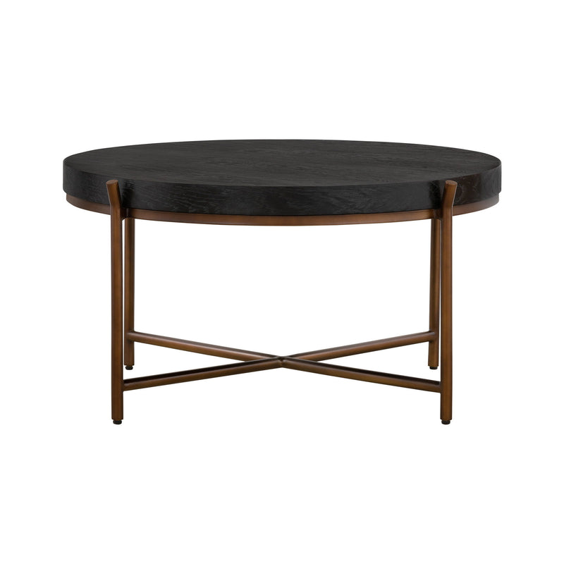 Solid Wood And Metal Round Coffee Table - Black And Brown