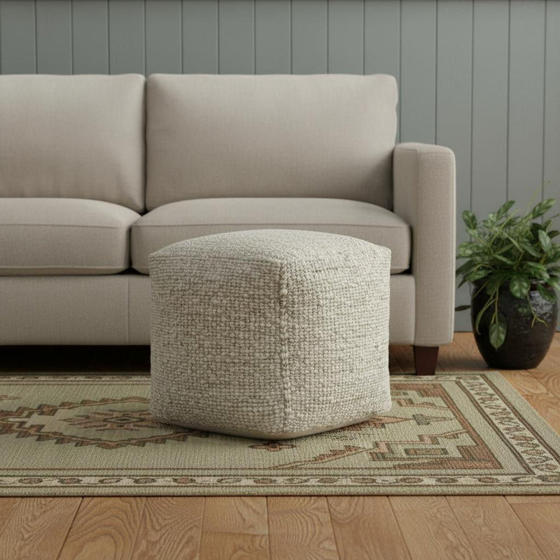 Upholstery Striped Pouf Ottoman - Ivory