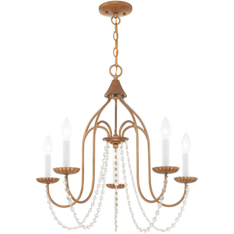 Five Light Dimmable Chandelier With Shades - Antiqued Gold