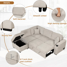 Load image into Gallery viewer, 87.4&quot; Sleeper Sofa Bed,2 in 1 Pull Out sofa bed L Shape Couch with Storage Ottoman for Living Room,Bedroom Couch and Small Apartment, Beige
